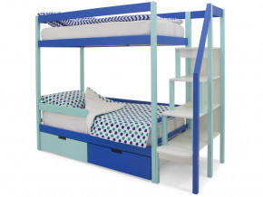 Двухъярусная кровать Svogen с ящиками и бортиком мятно-синий в Арамиле - aramil.magazinmebel.ru | фото - изображение 1
