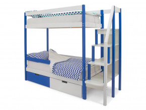 Двухъярусная кровать Svogen с ящиками и бортиком сине-белый в Арамиле - aramil.magazinmebel.ru | фото
