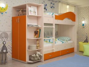 Кровать 2-х ярусная Мая с ящиками и шкафом на латофлексах оранж в Арамиле - aramil.magazinmebel.ru | фото