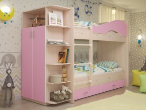 Кровать 2-х ярусная Мая с ящиками и шкафом на латофлексах розовый в Арамиле - aramil.magazinmebel.ru | фото - изображение 1