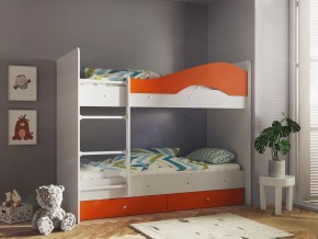 Кровать 2-х ярусная Мая с ящиками на латофлексах белый-оранж в Арамиле - aramil.magazinmebel.ru | фото