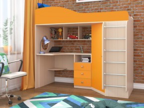 Кровать чердак Кадет 1 с металлической лестницей Дуб молочный-Оранжевый в Арамиле - aramil.magazinmebel.ru | фото - изображение 1