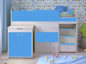 Кровать чердак Малыш 80х180 Дуб молочный, Голубой в Арамиле - aramil.magazinmebel.ru | фото