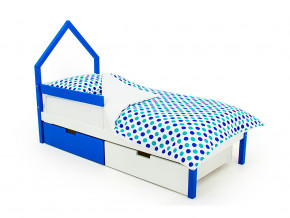 Кровать-домик мини Svogen с ящиками и бортиком сине-белый в Арамиле - aramil.magazinmebel.ru | фото