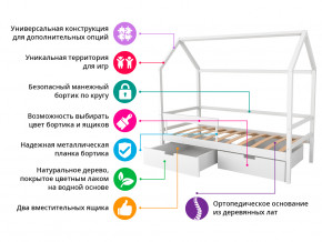 Кровать-домик Svogen с ящиками и бортиком дерево-белый в Арамиле - aramil.magazinmebel.ru | фото - изображение 2