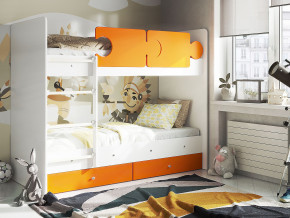 Кровать двухъярусная Тетрис латы с бортиками белый-оранжевый в Арамиле - aramil.magazinmebel.ru | фото - изображение 1