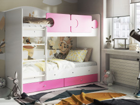 Кровать двухъярусная Тетрис латы с бортиками белый-розовый в Арамиле - aramil.magazinmebel.ru | фото