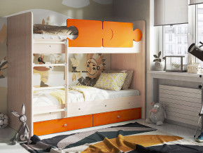 Кровать двухъярусная Тетрис латы с бортиками дуб млечный-оранжевый в Арамиле - aramil.magazinmebel.ru | фото - изображение 1