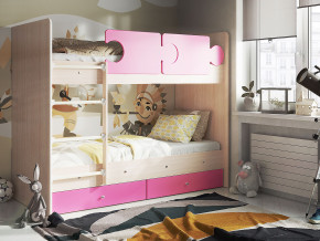 Кровать двухъярусная Тетрис латы с бортиками дуб млечный-розовый в Арамиле - aramil.magazinmebel.ru | фото