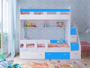Кровать двухъярусная Юниор 1 винтерберг-белый с голубым в Арамиле - aramil.magazinmebel.ru | фото