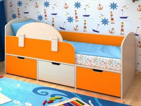 Кровать Малыш Мини Дуб молочный-Оранжевый без бортика в Арамиле - aramil.magazinmebel.ru | фото