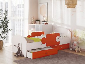 Кровать Мозаика с ящиком и бортиками на ламелях белый-оранж в Арамиле - aramil.magazinmebel.ru | фото