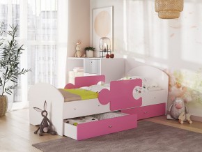 Кровать Мозаика с ящиком и бортиками на ламелях белый-розовый в Арамиле - aramil.magazinmebel.ru | фото