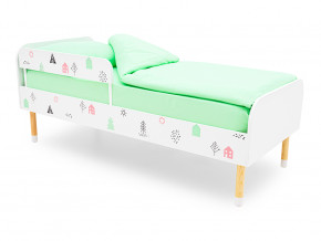 Кровать Stumpa Классика с бортиком рисунок Домики розовый, бирюзовый в Арамиле - aramil.magazinmebel.ru | фото - изображение 1